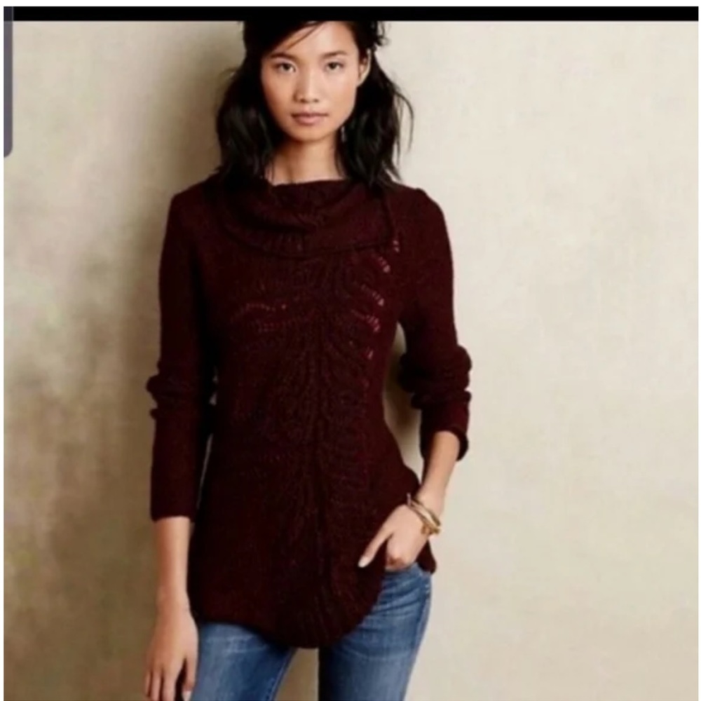 Anthropologie MOTH Italian Made Turtleneck Sweater Wool Alpaca  Burgundy Sz L